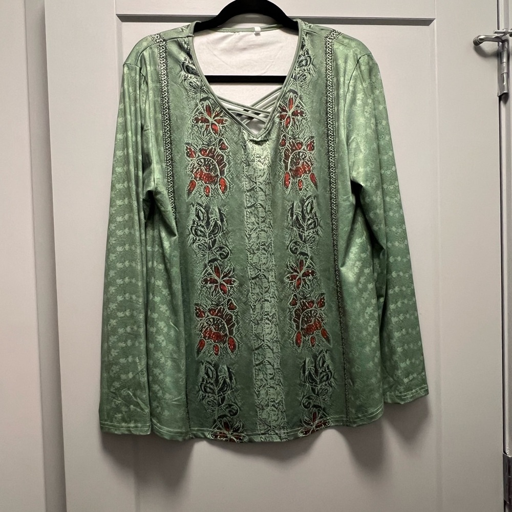 Elegant Floral Green Tunic Top